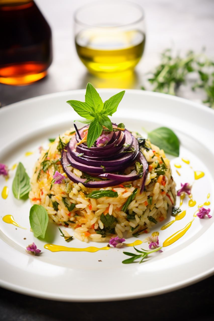 Rice dish with herbs and red onion