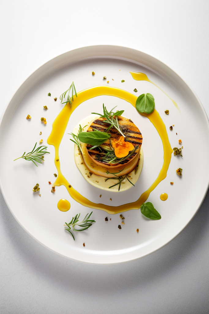 Gourmet dish with herb-infused oil